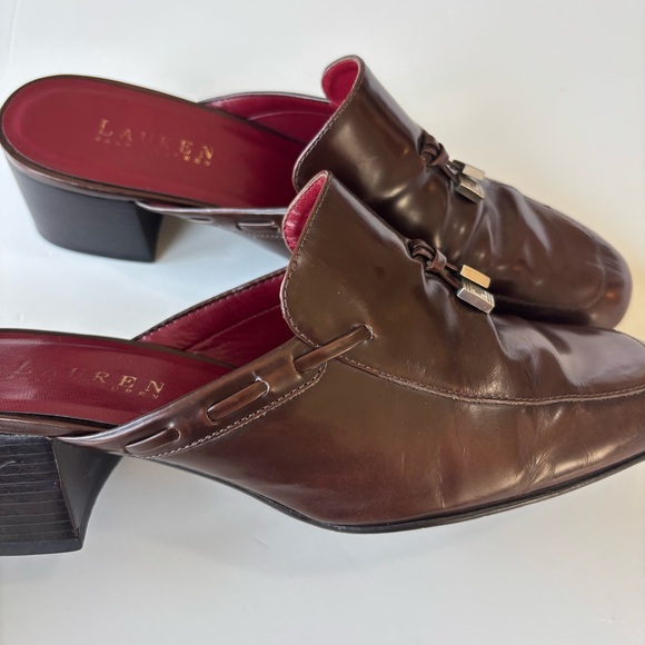 Lauren Ralph Lauren Cognac Brown Mule Heeled Sandals Women 8B Dark Academia S3 - Picture 4 of 10